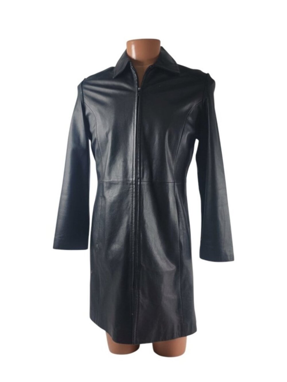 VINTAGE 90’s Marcel Kassini Black Leather Jacket/Trenchcoat XL